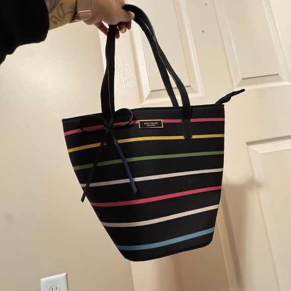 Kate Spade Black purse with Colorful Stripes - Picture 2 of 7